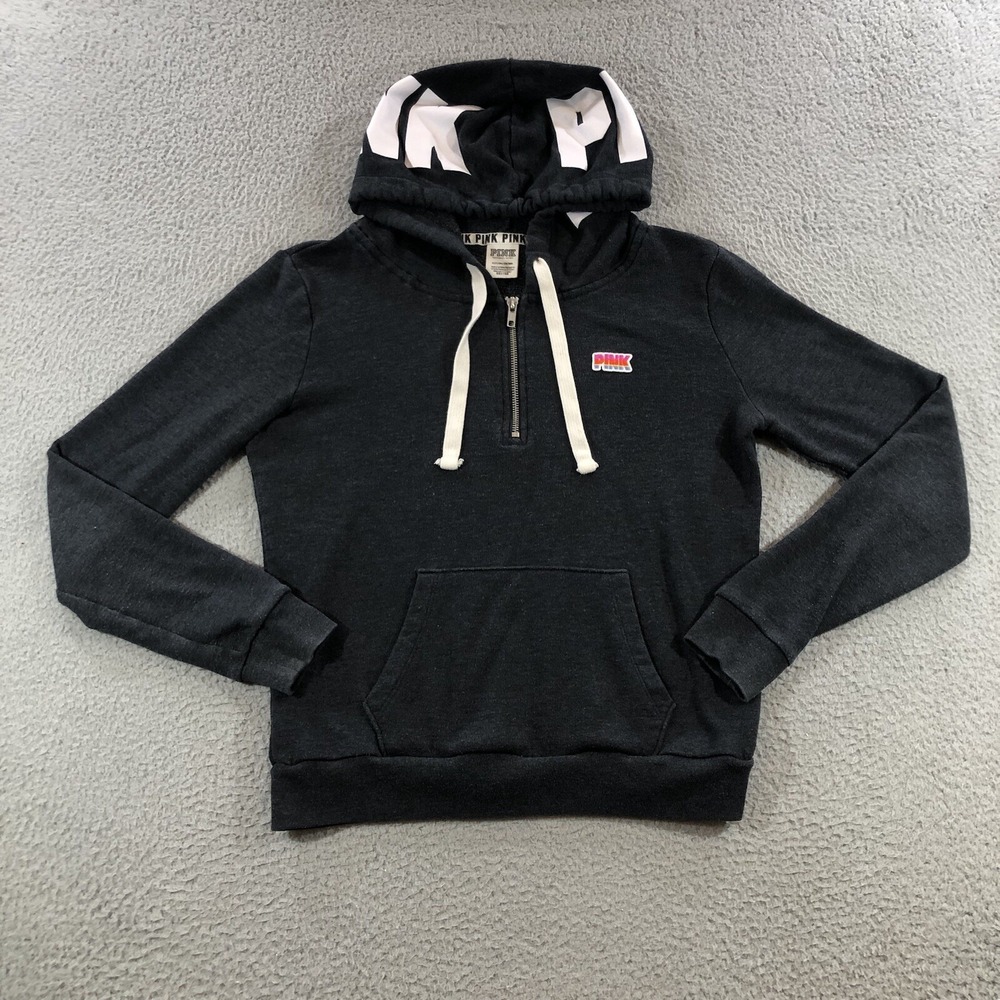 Pink Victoria Secret Full Zip hoodie Women's S Charcoal Gray Logo